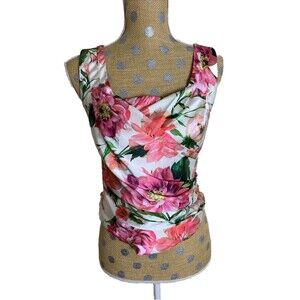 Y2K Express Top S Pink Floral Fairy Coquette Cowl Flowy Romantic Garden Stretch